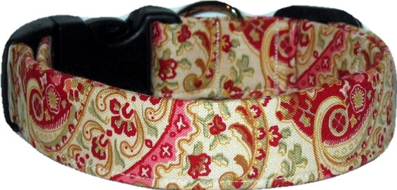 Ecru & Rose Paisley Handmade Dog Collar
